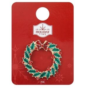 New Holiday Time Christmas Wreath Pin Brooch